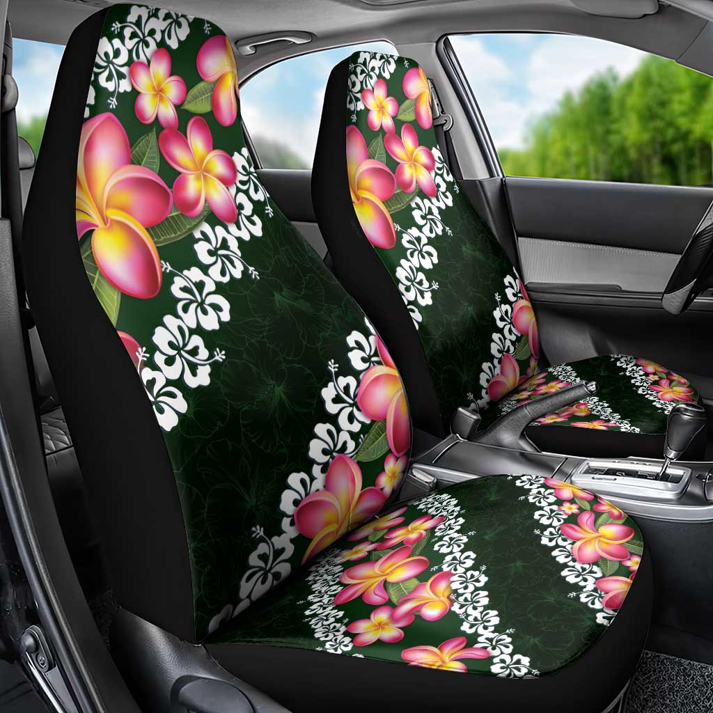 Green Polynesia Car Seat Cover Plumeria With Hibiscus Pattern Tropical Vibes LT14 - Polynesian Pride
