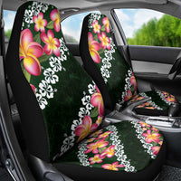Green Polynesia Car Seat Cover Plumeria With Hibiscus Pattern Tropical Vibes LT14 - Polynesian Pride