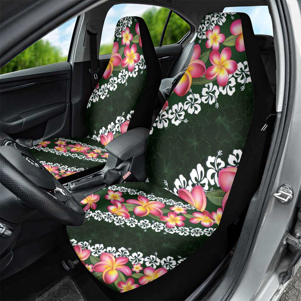Green Polynesia Car Seat Cover Plumeria With Hibiscus Pattern Tropical Vibes LT14 - Polynesian Pride