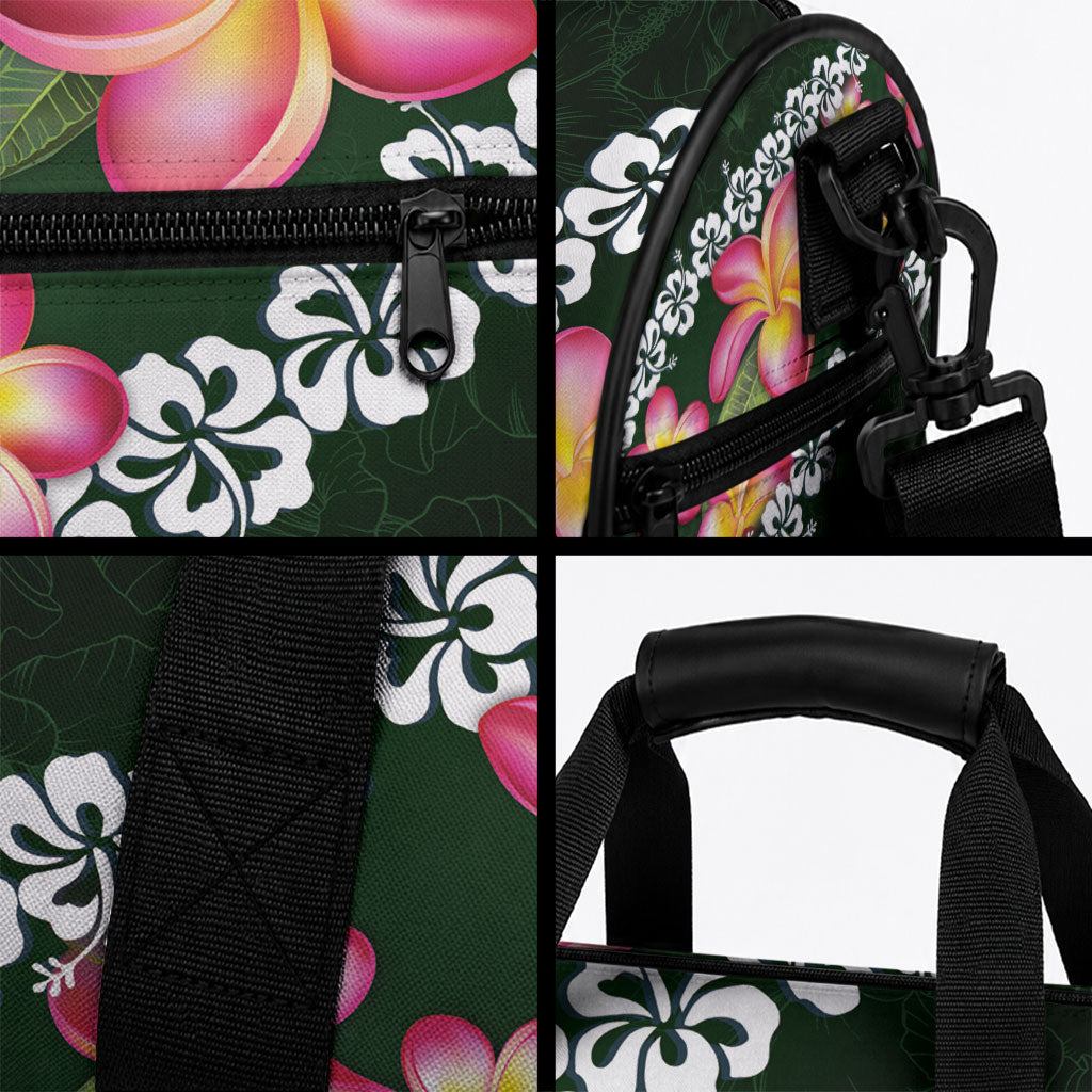 Green Polynesia Duffle Bag Plumeria With Hibiscus Pattern Tropical Vibes LT14 - Polynesian Pride