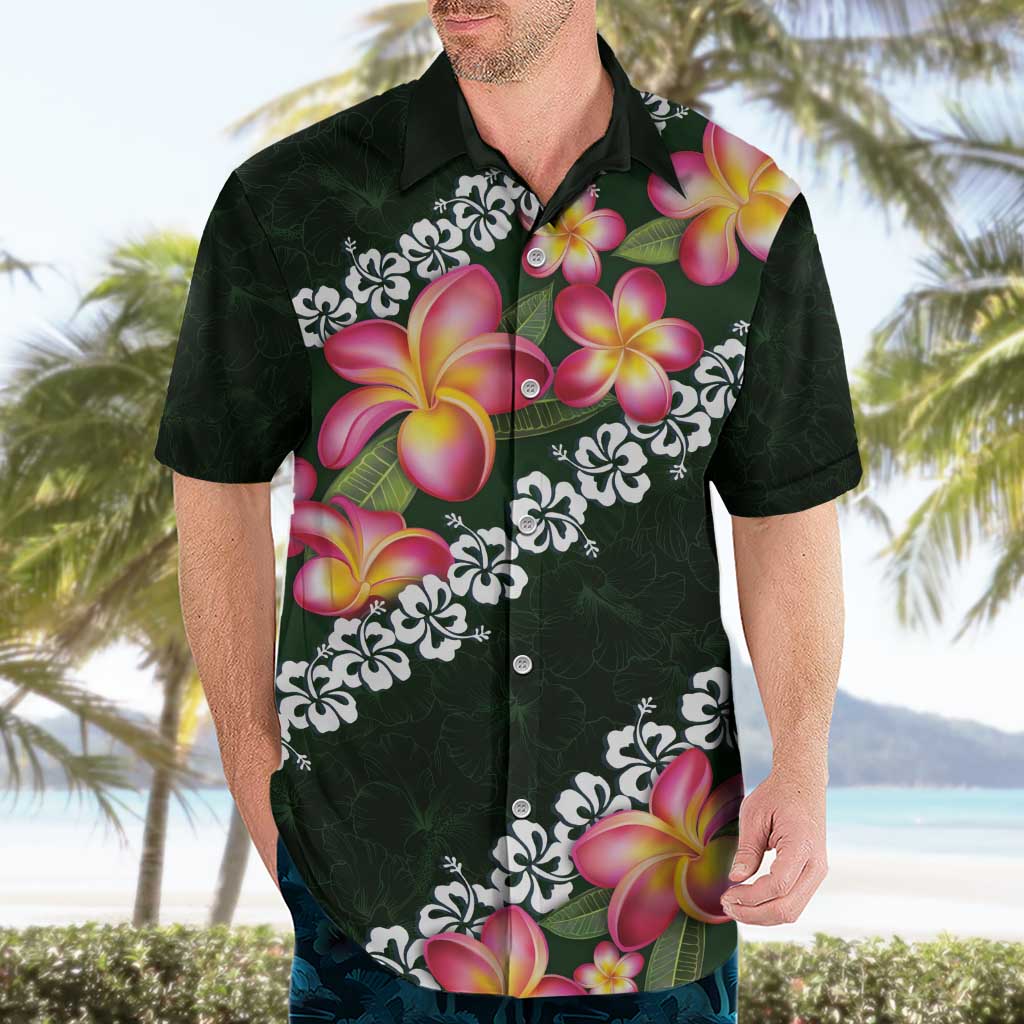 Green Polynesia Hawaiian Shirt Plumeria With Hibiscus Pattern Tropical Vibes