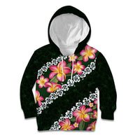 Green Polynesia Kid Hoodie Plumeria With Hibiscus Pattern Tropical Vibes LT14 Hoodie Green - Polynesian Pride