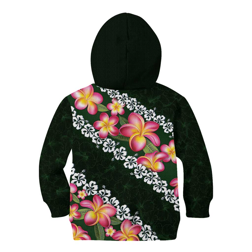 Green Polynesia Kid Hoodie Plumeria With Hibiscus Pattern Tropical Vibes LT14 - Polynesian Pride