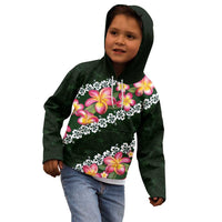 Green Polynesia Kid Hoodie Plumeria With Hibiscus Pattern Tropical Vibes LT14 - Polynesian Pride