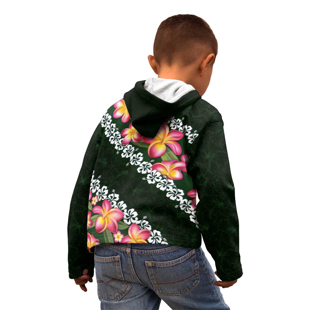 Green Polynesia Kid Hoodie Plumeria With Hibiscus Pattern Tropical Vibes LT14 - Polynesian Pride