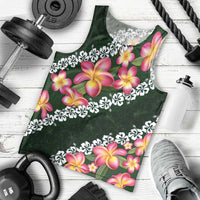 Green Polynesia Men Tank Top Plumeria With Hibiscus Pattern Tropical Vibes