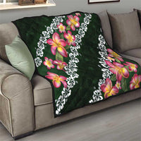 Green Polynesia Quilt Plumeria With Hibiscus Pattern Tropical Vibes LT14 - Polynesian Pride