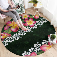 Green Polynesia Round Carpet Plumeria With Hibiscus Pattern Tropical Vibes LT14 - Polynesian Pride