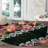 Green Polynesia Round Carpet Plumeria With Hibiscus Pattern Tropical Vibes LT14 - Polynesian Pride