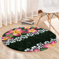 Green Polynesia Round Carpet Plumeria With Hibiscus Pattern Tropical Vibes LT14 - Polynesian Pride