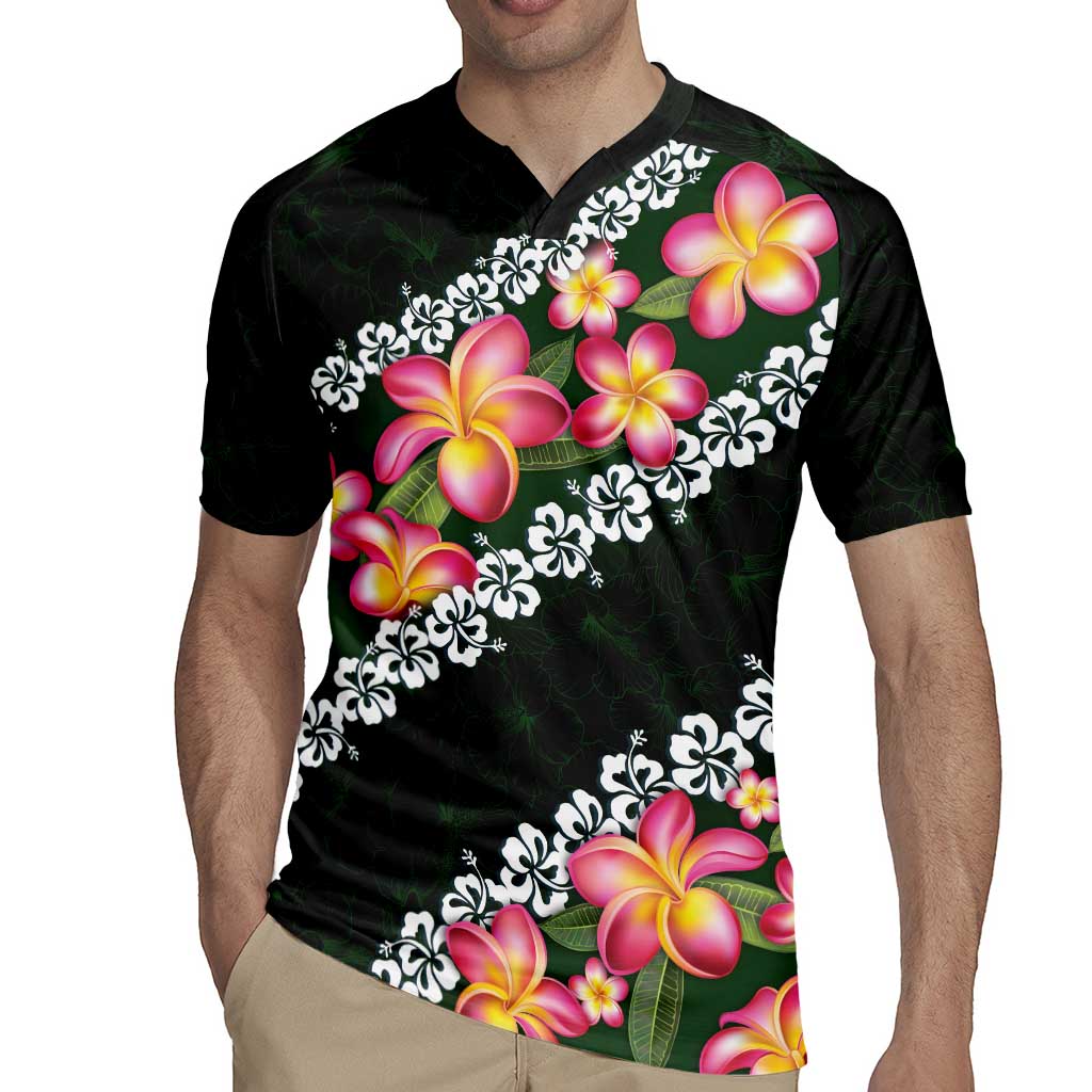 Green Polynesia Rugby Jersey Plumeria With Hibiscus Pattern Tropical Vibes