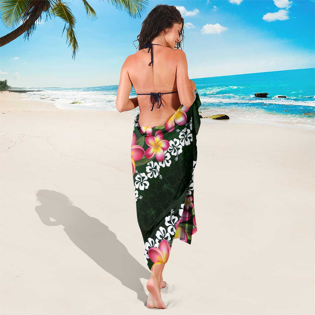 Green Polynesia Sarong Plumeria With Hibiscus Pattern Tropical Vibes