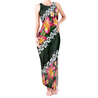 Green Polynesia Tank Maxi Dress Plumeria With Hibiscus Pattern Tropical Vibes