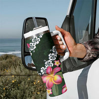 Green Polynesia Tumbler With Handle Plumeria With Hibiscus Pattern Tropical Vibes LT14 - Polynesian Pride