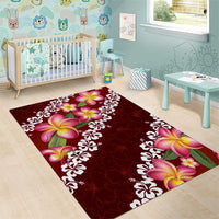 Oxblood Polynesia Area Rug Plumeria With Hibiscus Pattern Tropical Vibes