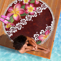 Oxblood Polynesia Beach Blanket Plumeria With Hibiscus Pattern Tropical Vibes