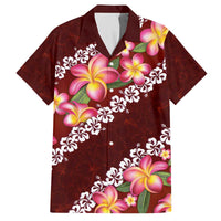 Oxblood Polynesia Family Matching Off The Shoulder Long Sleeve Dress and Hawaiian Shirt Plumeria With Hibiscus Pattern Tropical Vibes