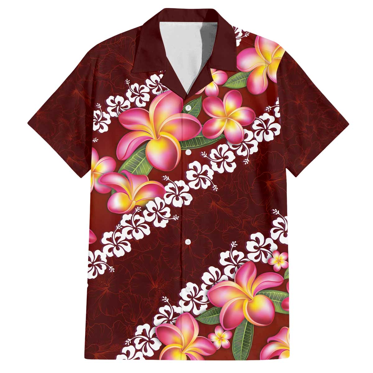 Oxblood Polynesia Family Matching Puletasi and Hawaiian Shirt Plumeria With Hibiscus Pattern Tropical Vibes