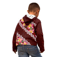Oxblood Polynesia Kid Hoodie Plumeria With Hibiscus Pattern Tropical Vibes LT14 - Polynesian Pride