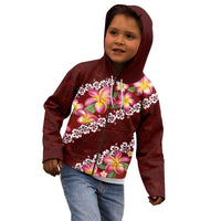 Oxblood Polynesia Kid Hoodie Plumeria With Hibiscus Pattern Tropical Vibes LT14 - Polynesian Pride
