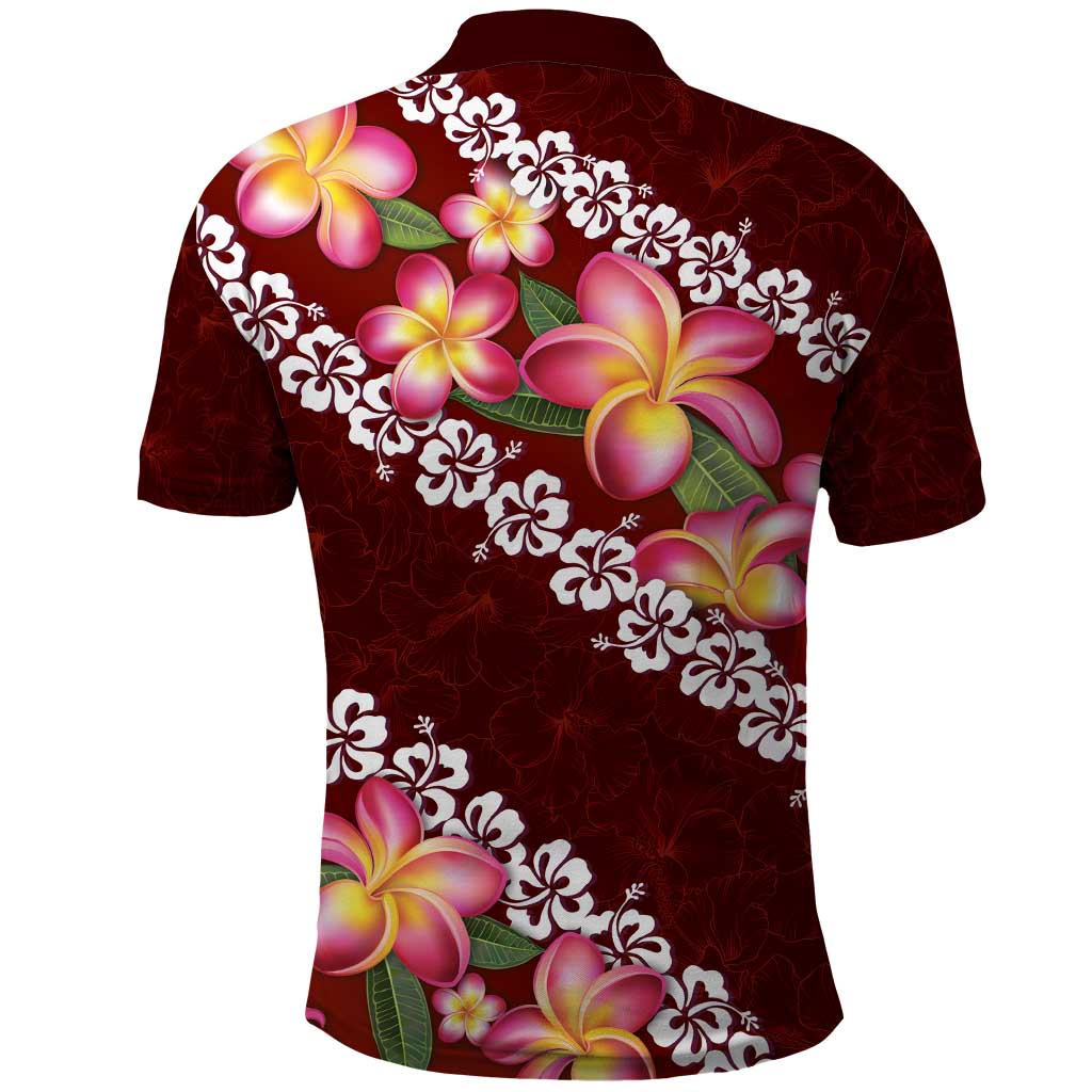 Oxblood Polynesia Polo Shirt Plumeria With Hibiscus Pattern Tropical Vibes LT14 - Polynesian Pride