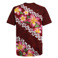 Oxblood Polynesia Rugby Jersey Plumeria With Hibiscus Pattern Tropical Vibes