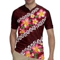 Oxblood Polynesia Rugby Jersey Plumeria With Hibiscus Pattern Tropical Vibes