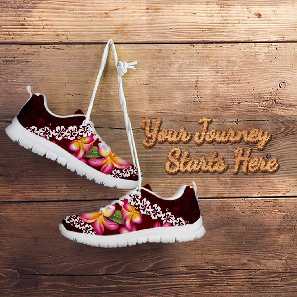 Oxblood Polynesia Sneakers Plumeria With Hibiscus Pattern Tropical Vibes