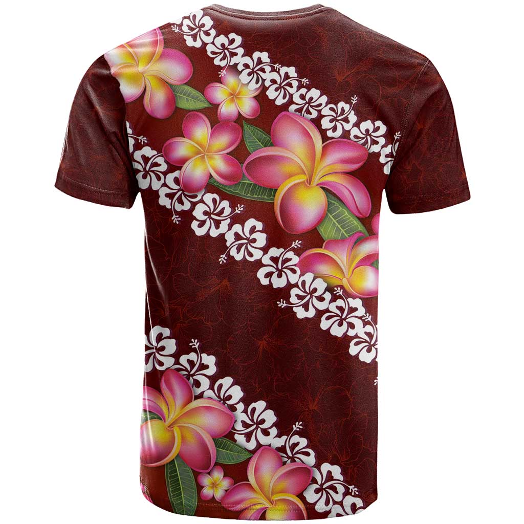 Oxblood Polynesia T Shirt Plumeria With Hibiscus Pattern Tropical Vibes LT14 - Polynesian Pride