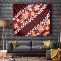 Oxblood Polynesia Tapestry Plumeria With Hibiscus Pattern Tropical Vibes LT14 - Polynesian Pride