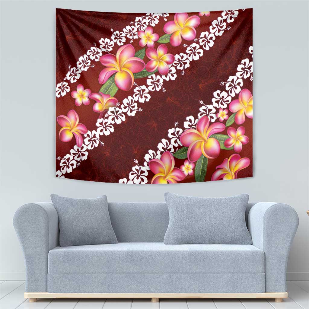 Oxblood Polynesia Tapestry Plumeria With Hibiscus Pattern Tropical Vibes LT14 - Polynesian Pride