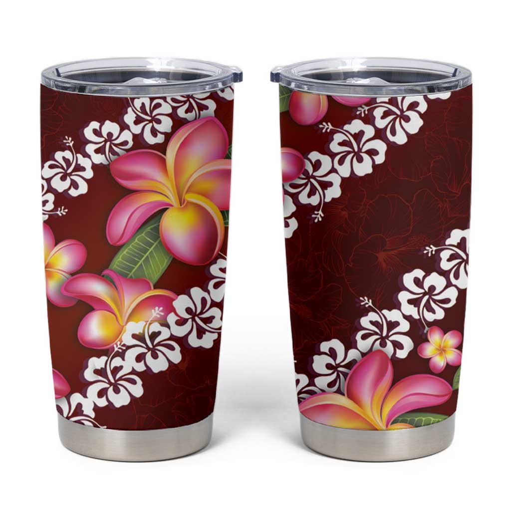 Oxblood Polynesia Tumbler Cup Plumeria With Hibiscus Pattern Tropical Vibes