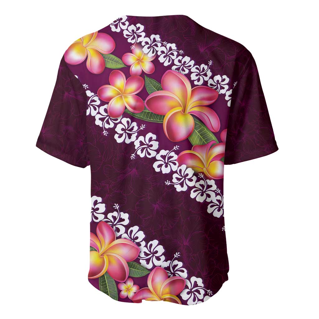Pink Polynesia Baseball Jersey Plumeria With Hibiscus Pattern Tropical Vibes LT14 - Polynesian Pride