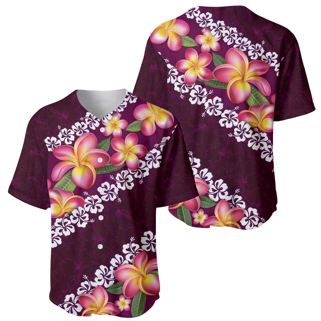 Pink Polynesia Baseball Jersey Plumeria With Hibiscus Pattern Tropical Vibes LT14 - Polynesian Pride