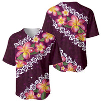 Pink Polynesia Baseball Jersey Plumeria With Hibiscus Pattern Tropical Vibes LT14 - Polynesian Pride