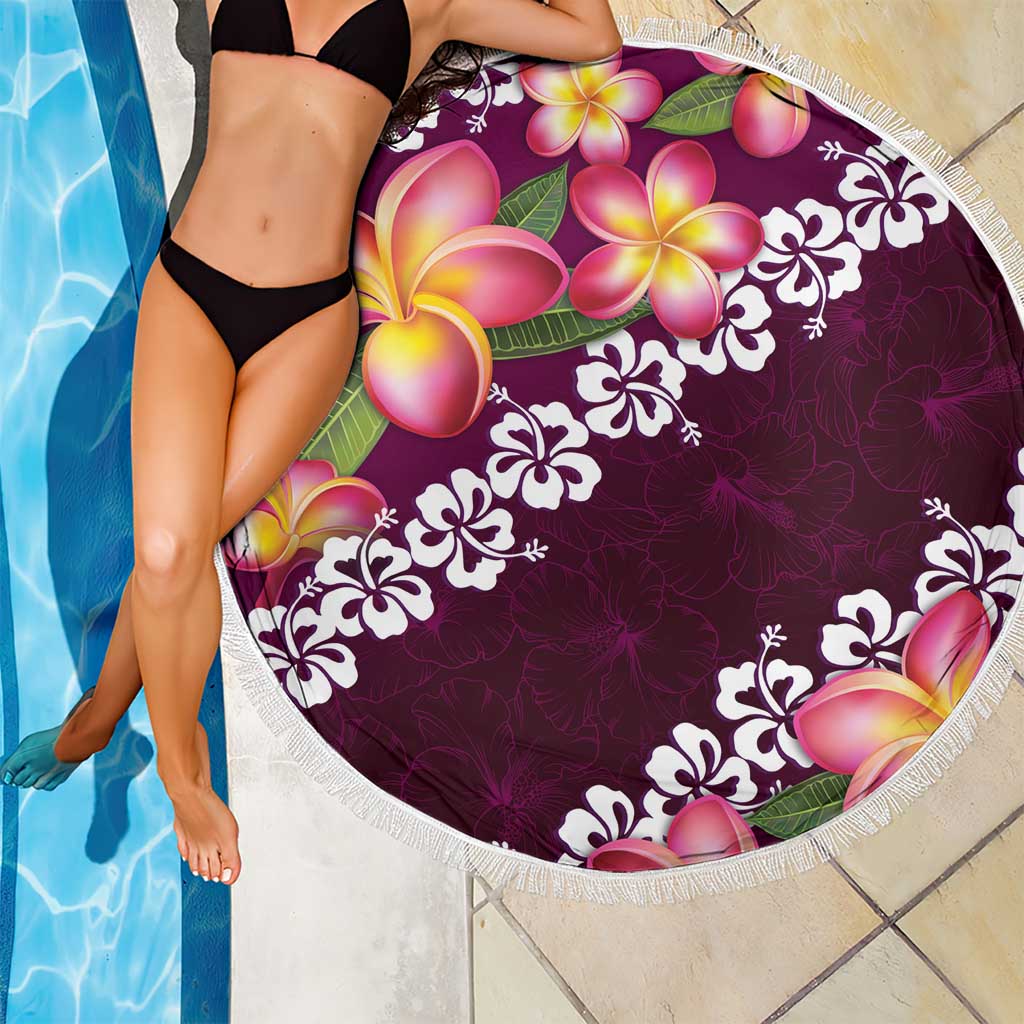 Pink Polynesia Beach Blanket Plumeria With Hibiscus Pattern Tropical Vibes