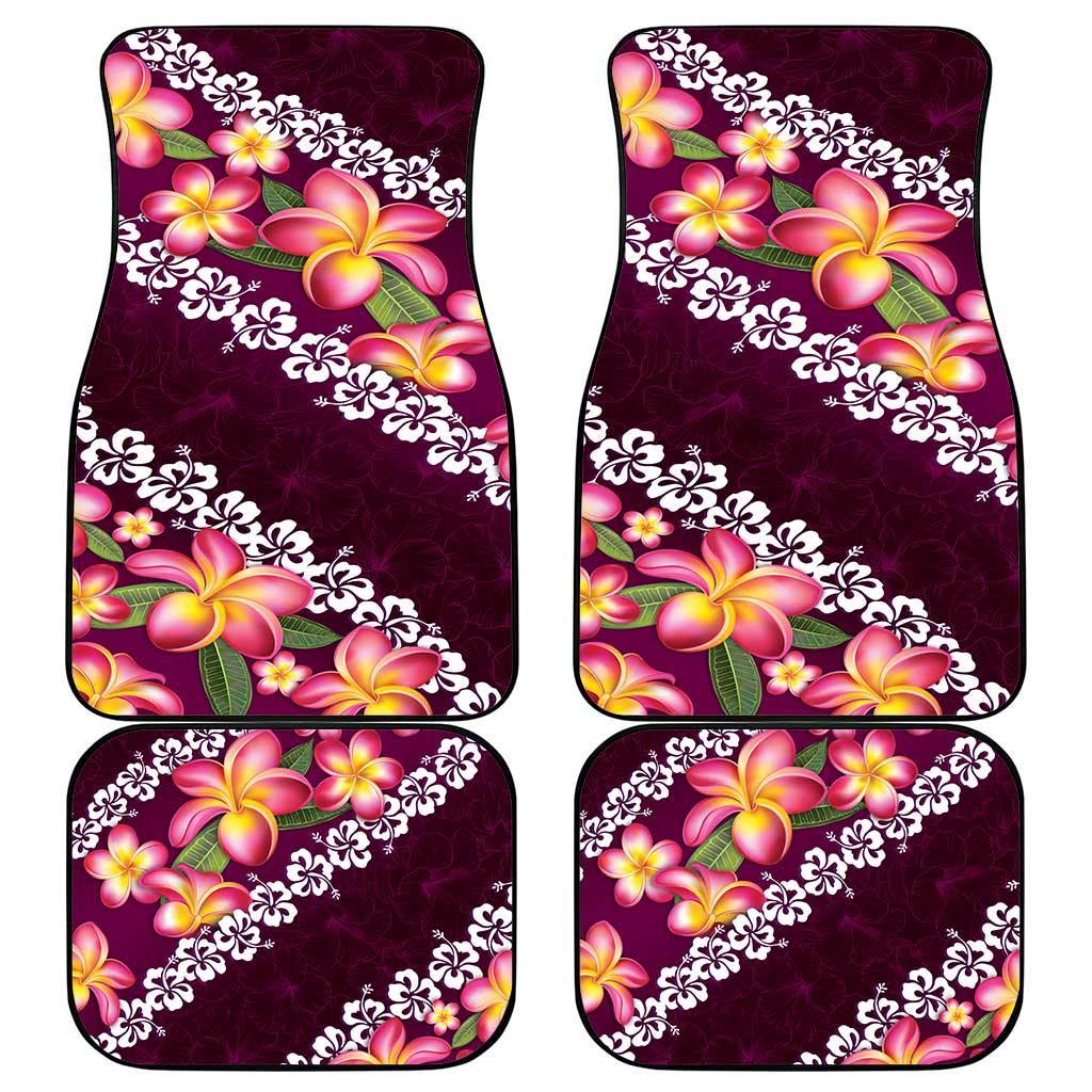 Pink Polynesia Car Mats Plumeria With Hibiscus Pattern Tropical Vibes