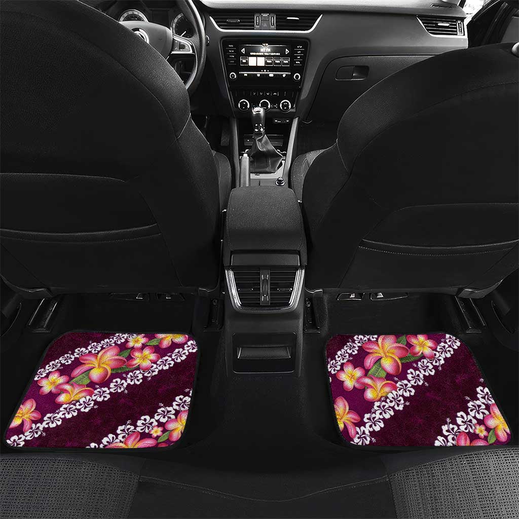 Pink Polynesia Car Mats Plumeria With Hibiscus Pattern Tropical Vibes