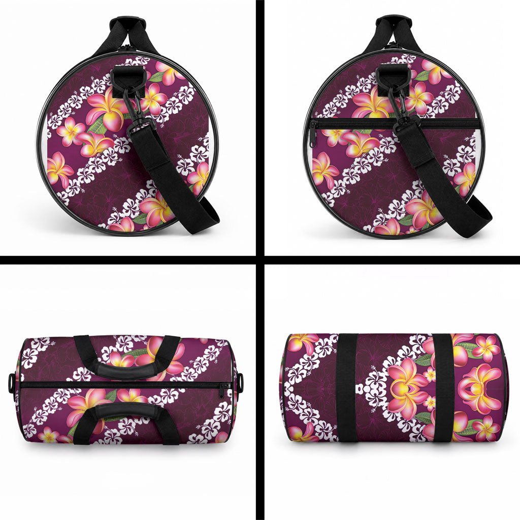 Pink Polynesia Duffle Bag Plumeria With Hibiscus Pattern Tropical Vibes LT14 - Polynesian Pride