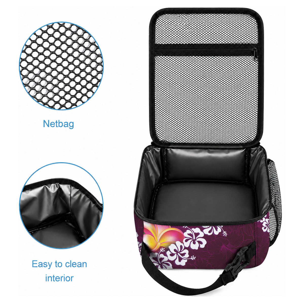 Pink Polynesia Lunch Bag Plumeria With Hibiscus Pattern Tropical Vibes LT14 - Polynesian Pride
