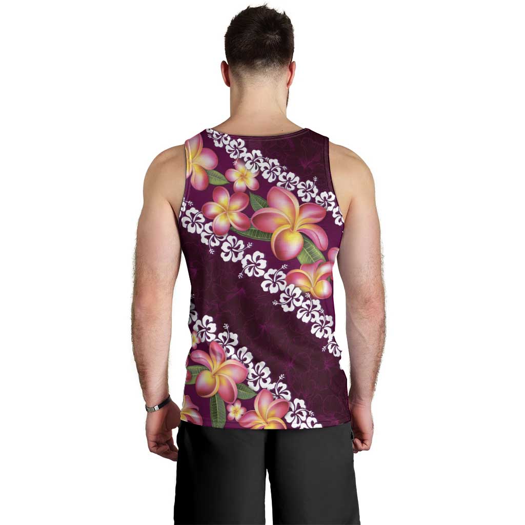 Pink Polynesia Men Tank Top Plumeria With Hibiscus Pattern Tropical Vibes