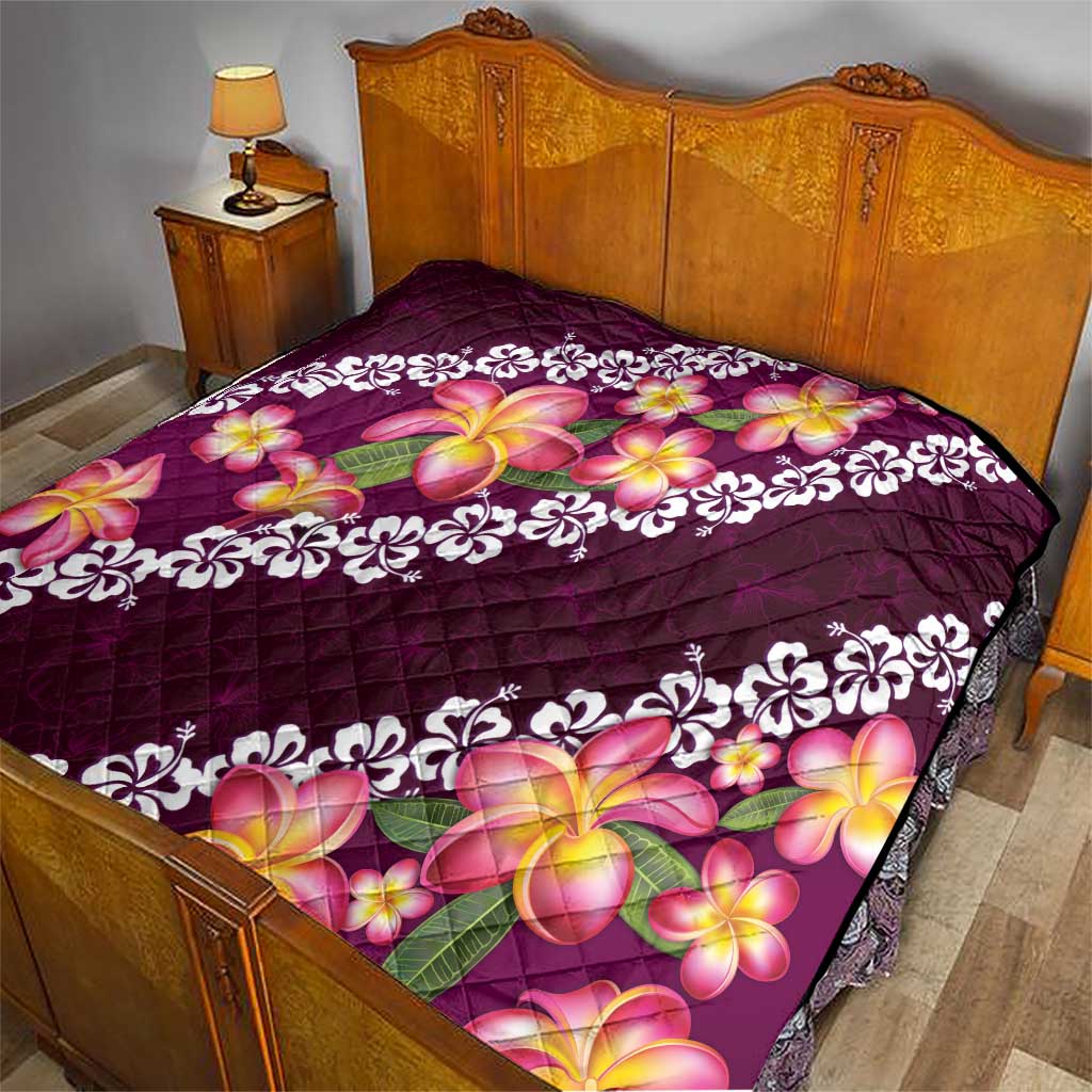 Pink Polynesia Quilt Plumeria With Hibiscus Pattern Tropical Vibes LT14 - Polynesian Pride