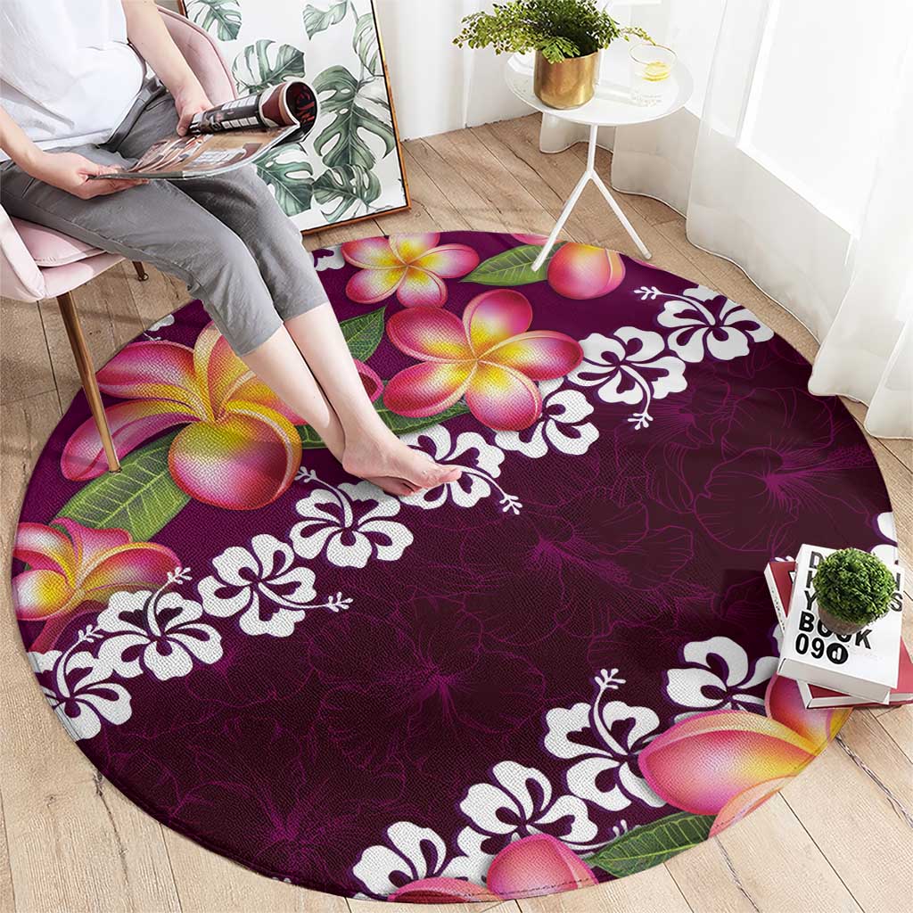 Pink Polynesia Round Carpet Plumeria With Hibiscus Pattern Tropical Vibes LT14 - Polynesian Pride