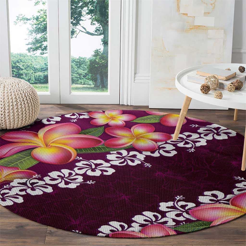 Pink Polynesia Round Carpet Plumeria With Hibiscus Pattern Tropical Vibes LT14 - Polynesian Pride