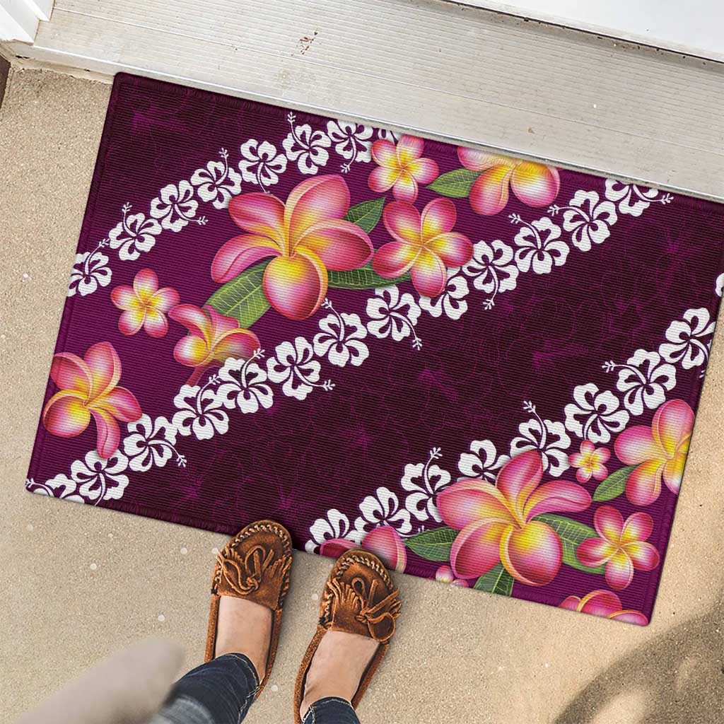 Pink Polynesia Rubber Doormat Plumeria With Hibiscus Pattern Tropical Vibes LT14 - Polynesian Pride