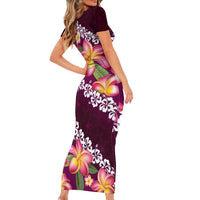 Pink Polynesia Short Sleeve Bodycon Dress Plumeria With Hibiscus Pattern Tropical Vibes LT14 - Polynesian Pride