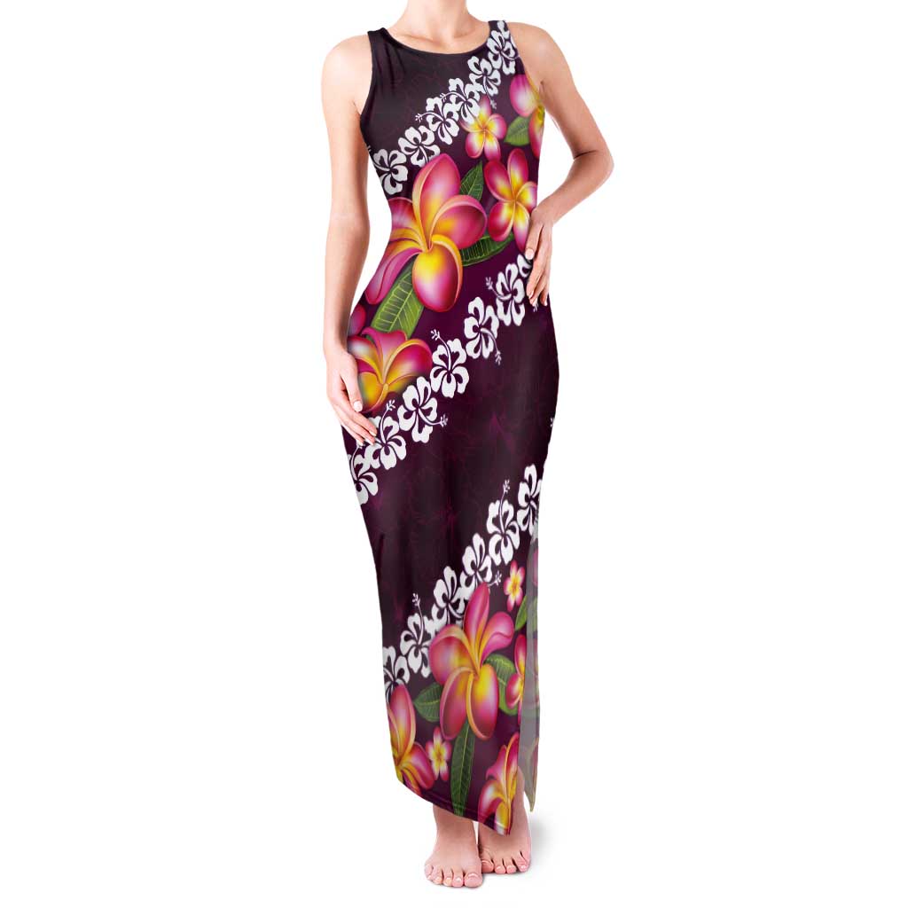Pink Polynesia Tank Maxi Dress Plumeria With Hibiscus Pattern Tropical Vibes