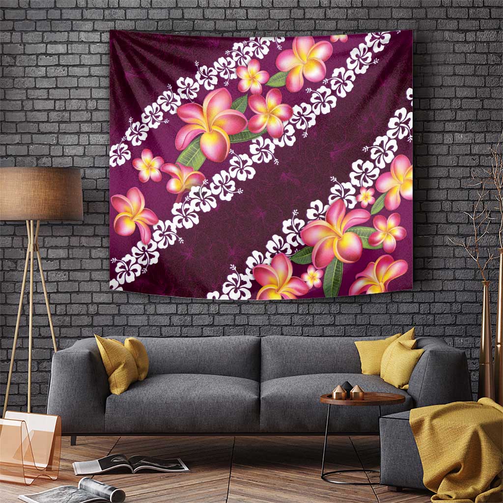 Pink Polynesia Tapestry Plumeria With Hibiscus Pattern Tropical Vibes LT14 - Polynesian Pride