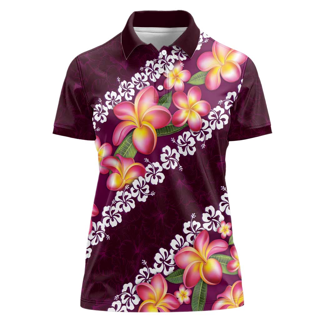 Pink Polynesia Women Polo Shirt Plumeria With Hibiscus Pattern Tropical Vibes