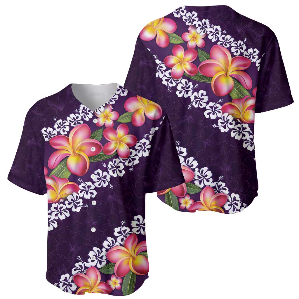 Purple Polynesia Baseball Jersey Plumeria With Hibiscus Pattern Tropical Vibes LT14 - Polynesian Pride